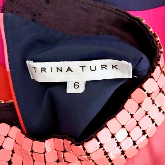 Trina Turk Embellished Neck Rainbow Dress Multi - Picture 8 of 8